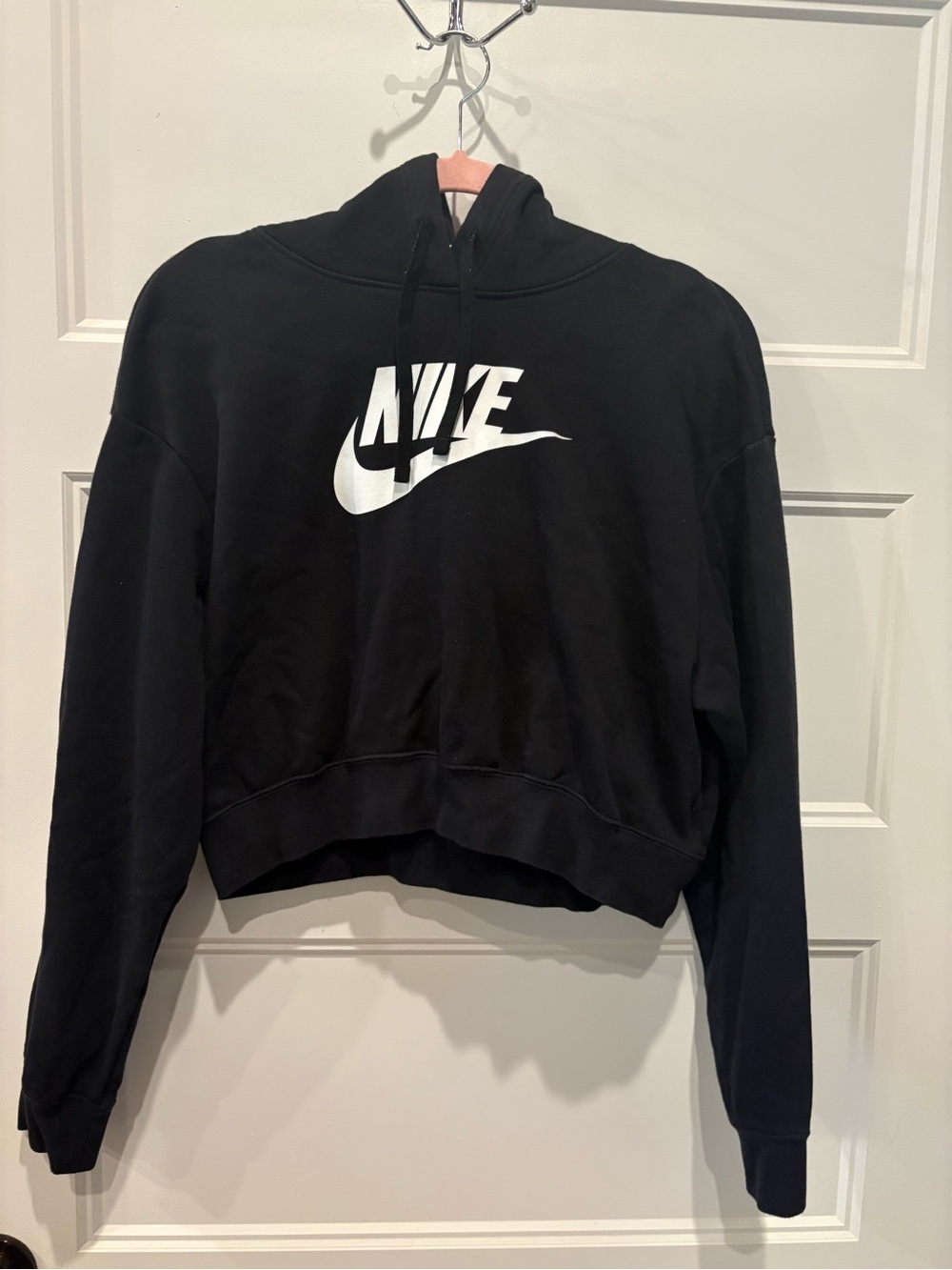 Nike Black Cropped Crewneck Hoodie with White Swoosh
